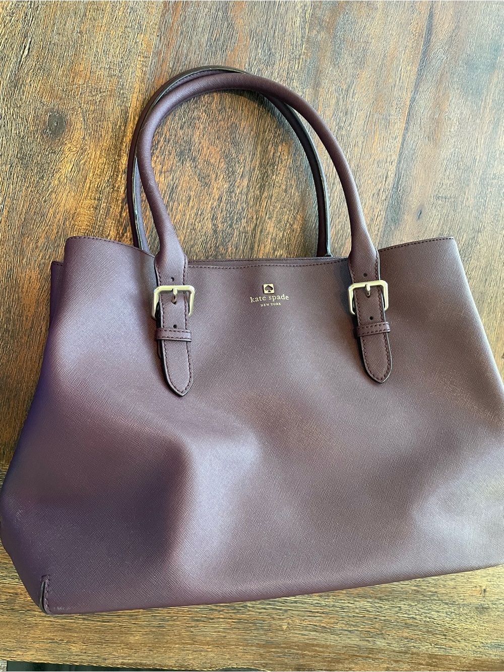 kate spade burgundy leather tote with gold hardware